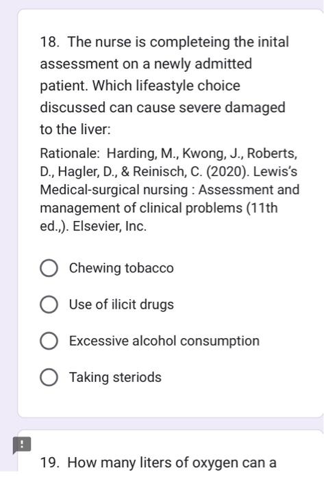 Solved 18. The nurse is completeing the inital assessment on | Chegg.com