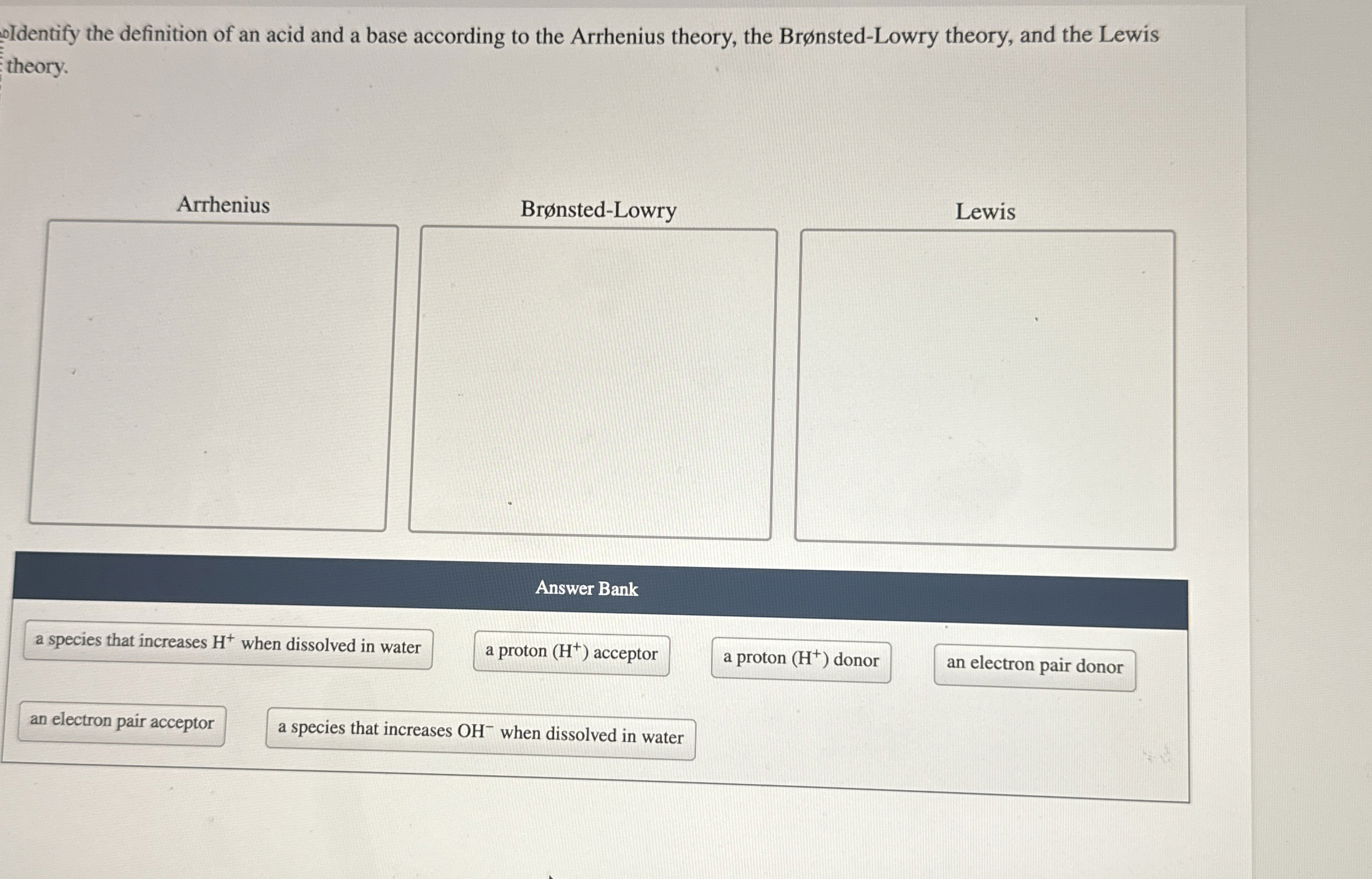 Solved oldentify the definition of an acid and a base