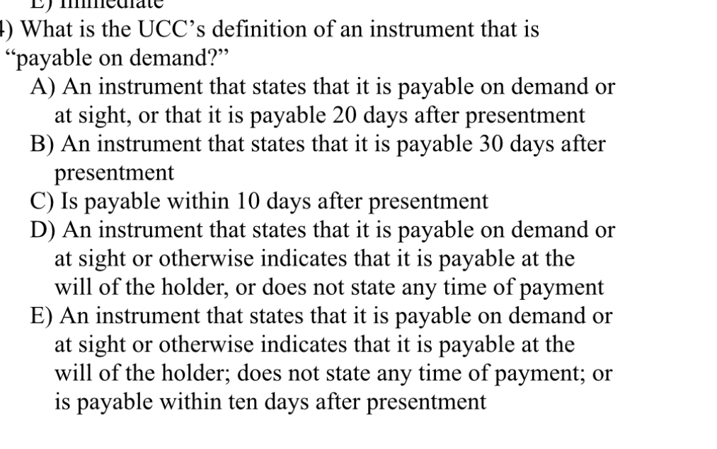 Solved What is the UCC's definition of an instrument that is