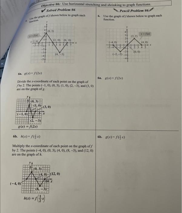 Objective \#6: Use horizontal stretching and shrinking to graph functions.
Solved Problem 46
Pencil Problem \( \# 6 \).
2 we