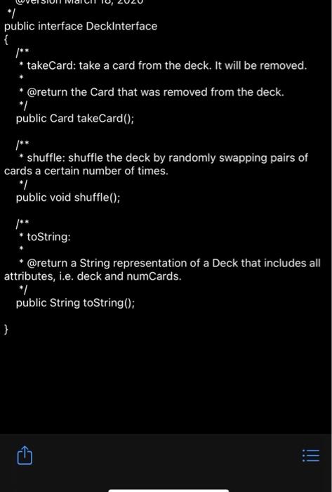 */ public interface DeckInterface { * takeCard: take | Chegg.com
