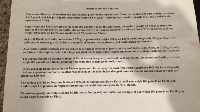 Solved Planets Of Our Solar System This Makes Mercury The