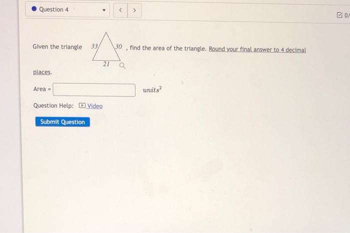 Solved Given The Triangle , Find The Area Of The Triangle. | Chegg.com