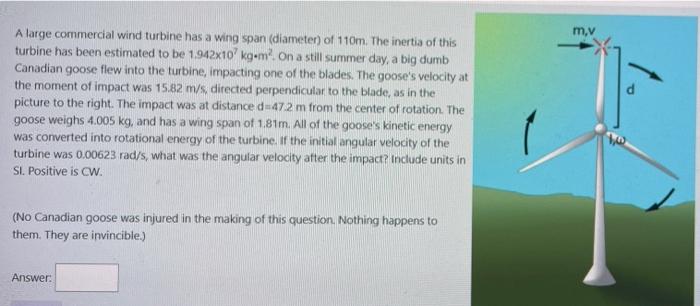 Solved m,v 1. A large commercial wind turbine has a wing | Chegg.com