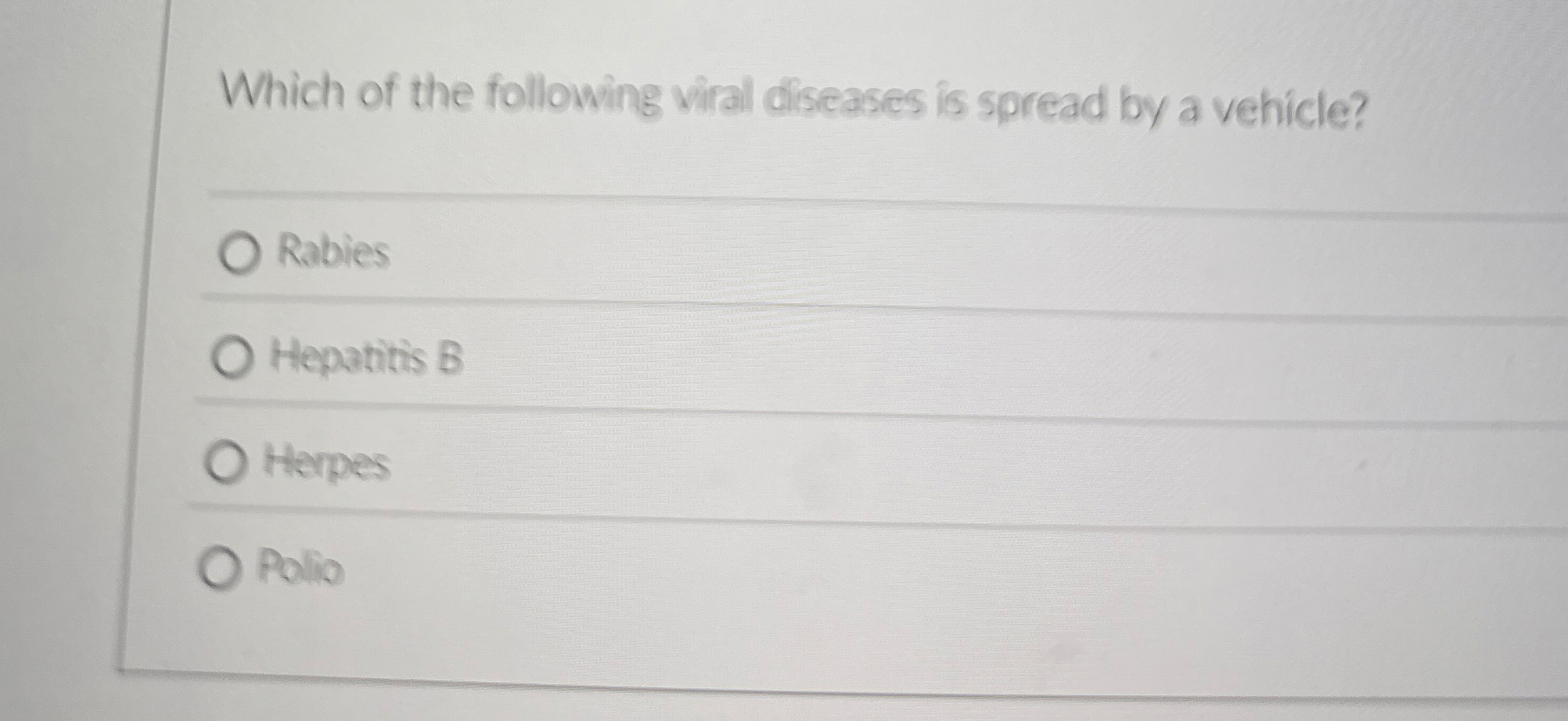 Solved Which Of The Following Viral Diseases Is Spread By A Chegg Com