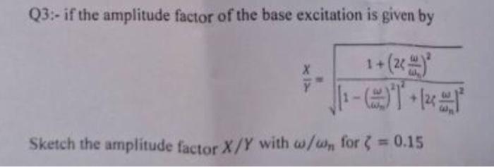 Solved Q3:- if the amplitude factor of the base excitation | Chegg.com