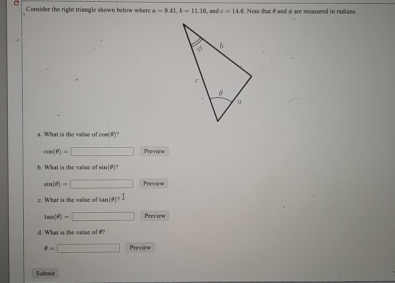 Solved Consider The Right Triangle Shown Below Where A = 7,5 | Chegg.com