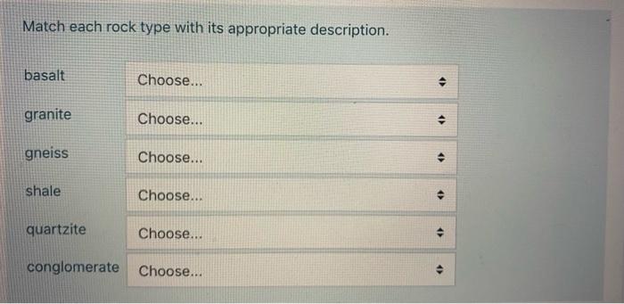 Solved Match each rock type with its appropriate | Chegg.com