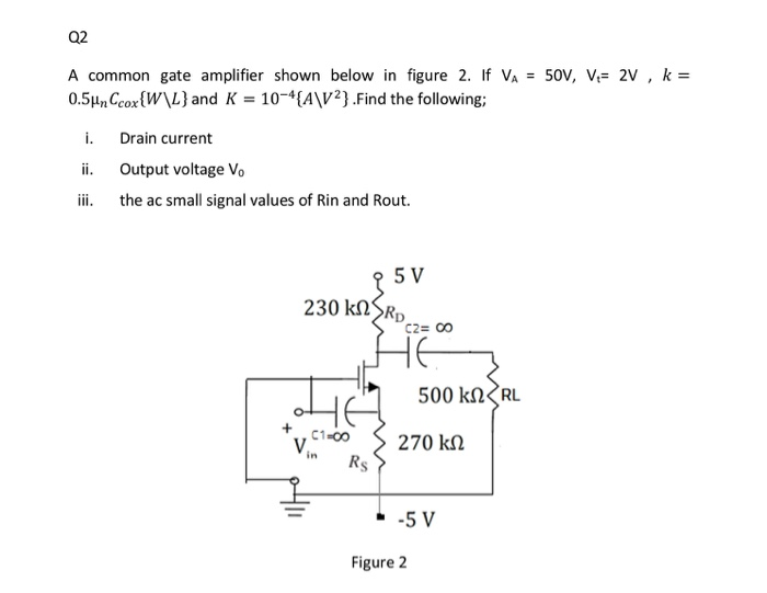 Solved Q2 A common gate amplifier shown below in figure 2. | Chegg.com