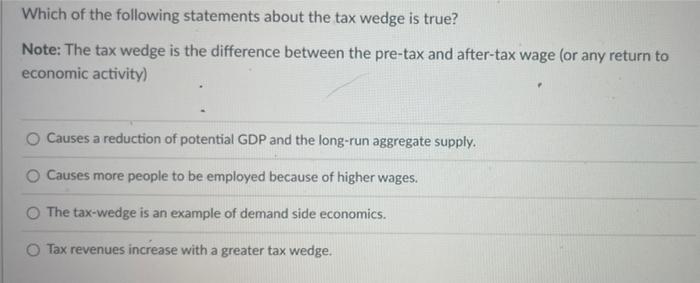 Solved Which of the following statements about the tax wedge | Chegg.com