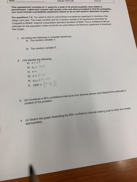 Solved Date: Course: MTH 105 Form This assessment consists | Chegg.com