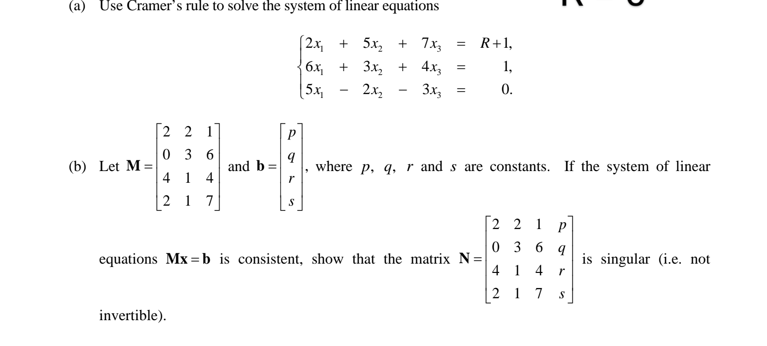 Solved (a) Use Cramer's rule to solve the system of linear | Chegg.com