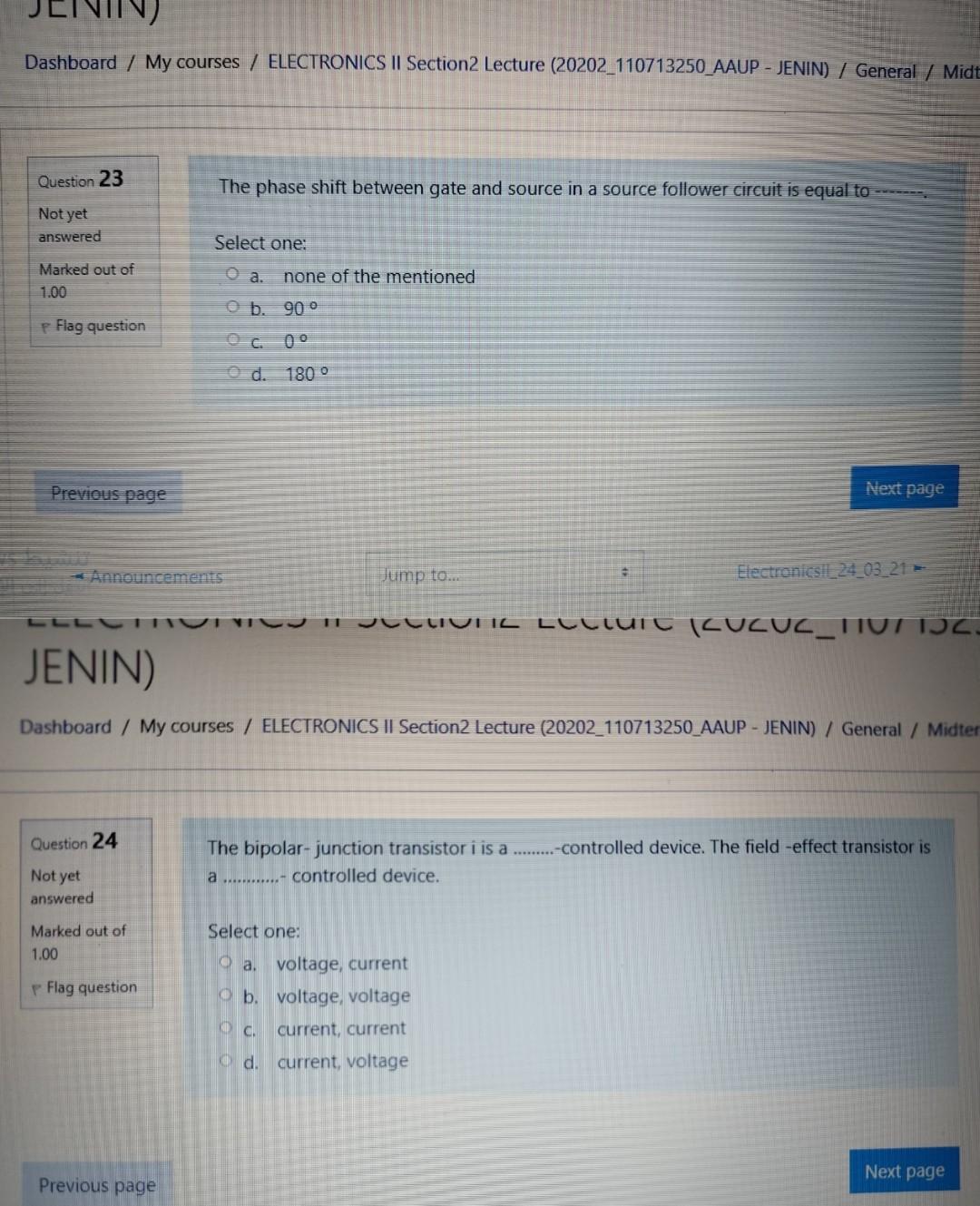 Solved V Dashboard / My courses / ELECTRONICS II Section2 | Chegg.com