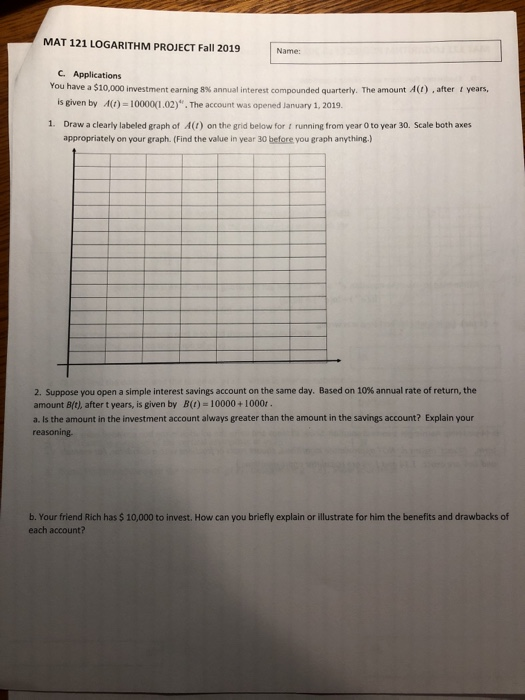 MAT 121 LOGARITHM PROJECT Fall 2019 C. Applications
