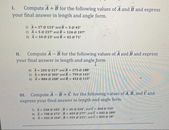 Solved 1. Compute A + B for the following values of A and B | Chegg.com