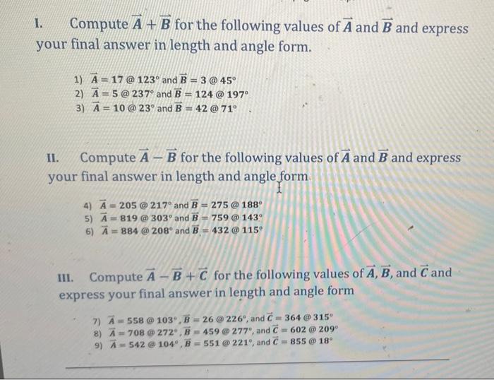 Solved 1. Compute A + B For The Following Values Of A And B | Chegg.com