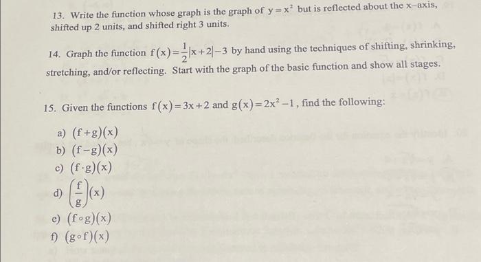 Solved 13. Write the function whose graph is the graph of | Chegg.com