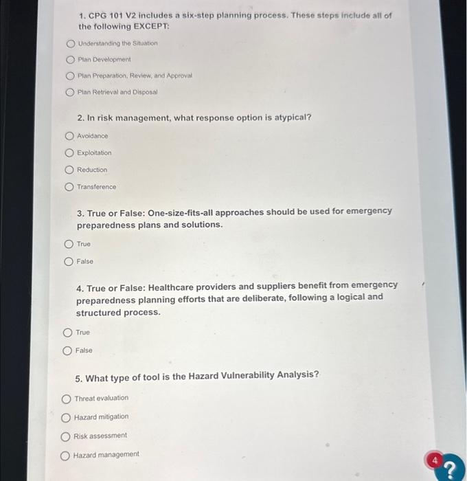 Solved 1. CPG 101 V2 includes a six-step planning process. | Chegg.com