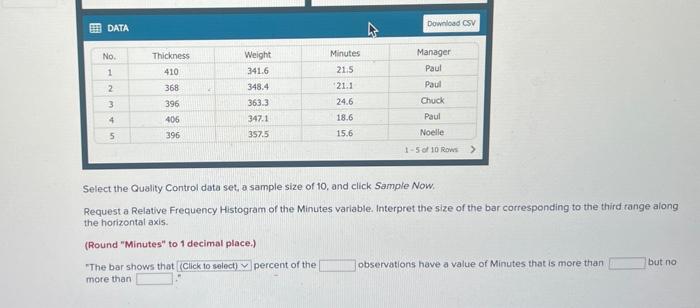 Select the Quality Control data set, a sample size of | Chegg.com