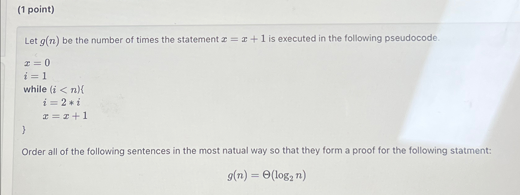 Solved (1 ﻿point)Let G(n) ﻿be The Number Of Times The | Chegg.com