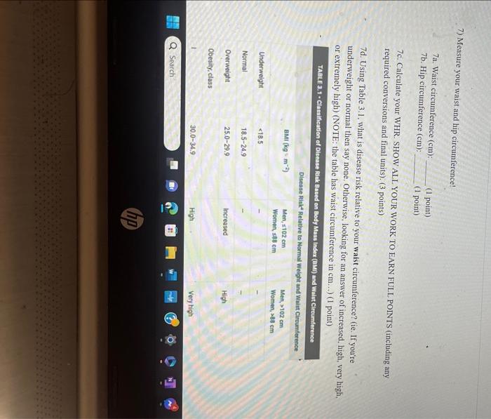 Solved 7c. Calculate your WHR. SHOW ALL YOUR WORK TO EARN | Chegg.com