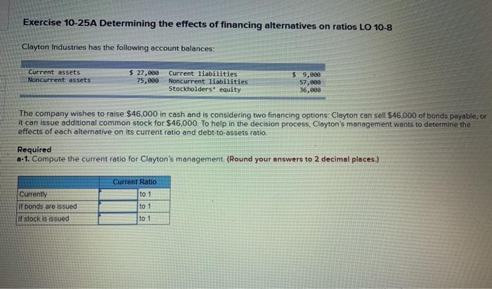 Solved Exercise 10-25A Determining the effects of financing | Chegg.com