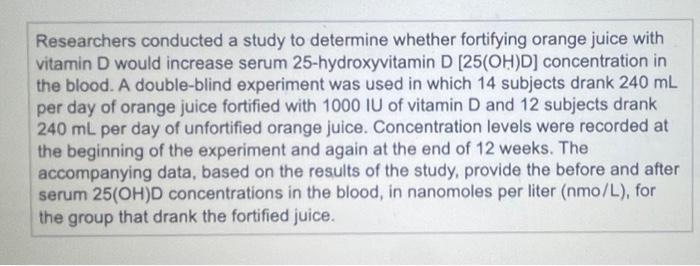 Solved Data table for before and after serum 25(OH)D | Chegg.com
