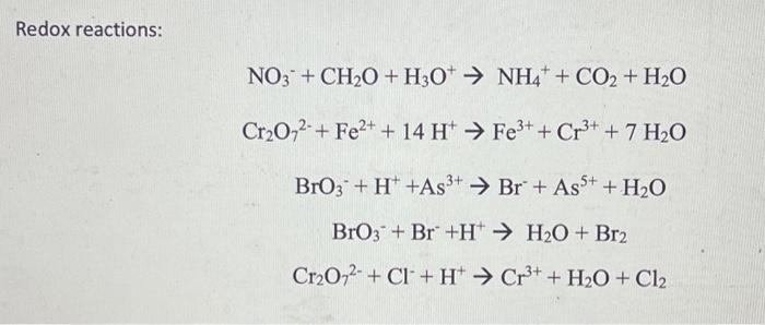 Solved Redox reactions: | Chegg.com