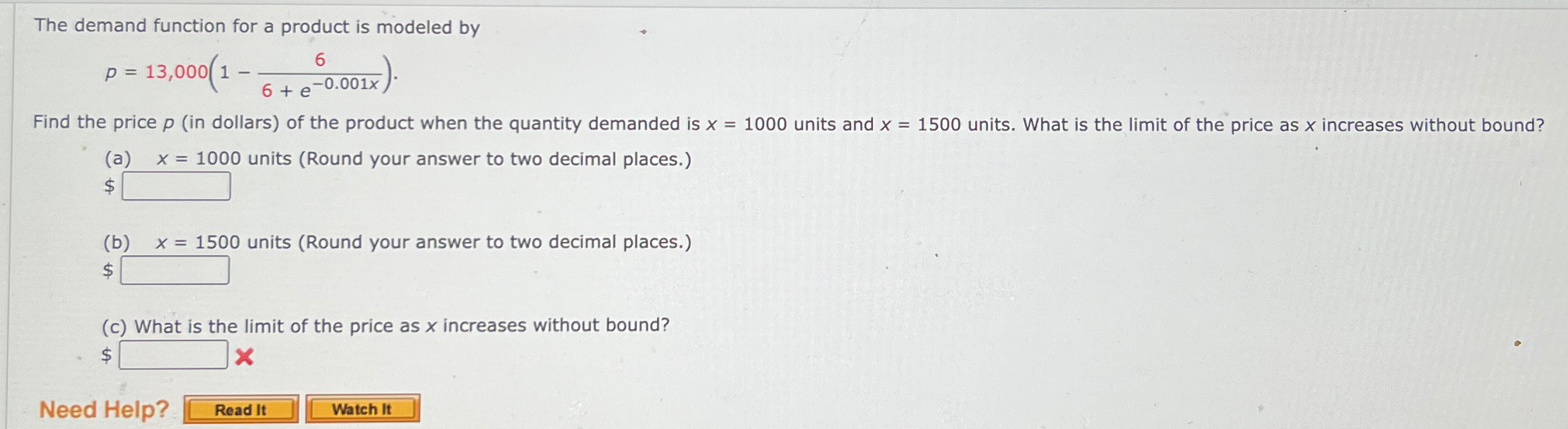 Solved The demand function for a product is modeled | Chegg.com