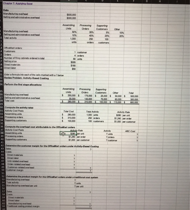 Solved Chapter 7: Applying Excel Data • Manufacturing | Chegg.com