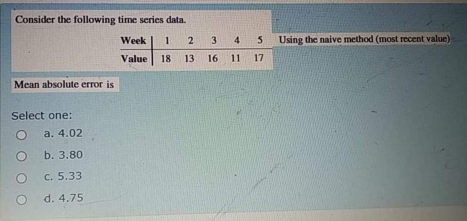 Solved Consider the following time series data. Week 1 2 3 4 | Chegg.com