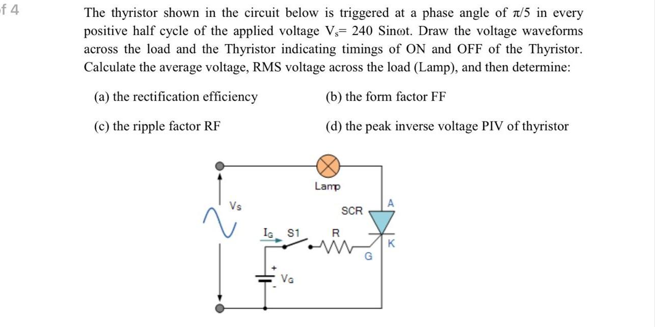 The thyristor shown in the circuit below is triggered at a phase angle of \( \pi / 5 \) in every positive half cycle of the a