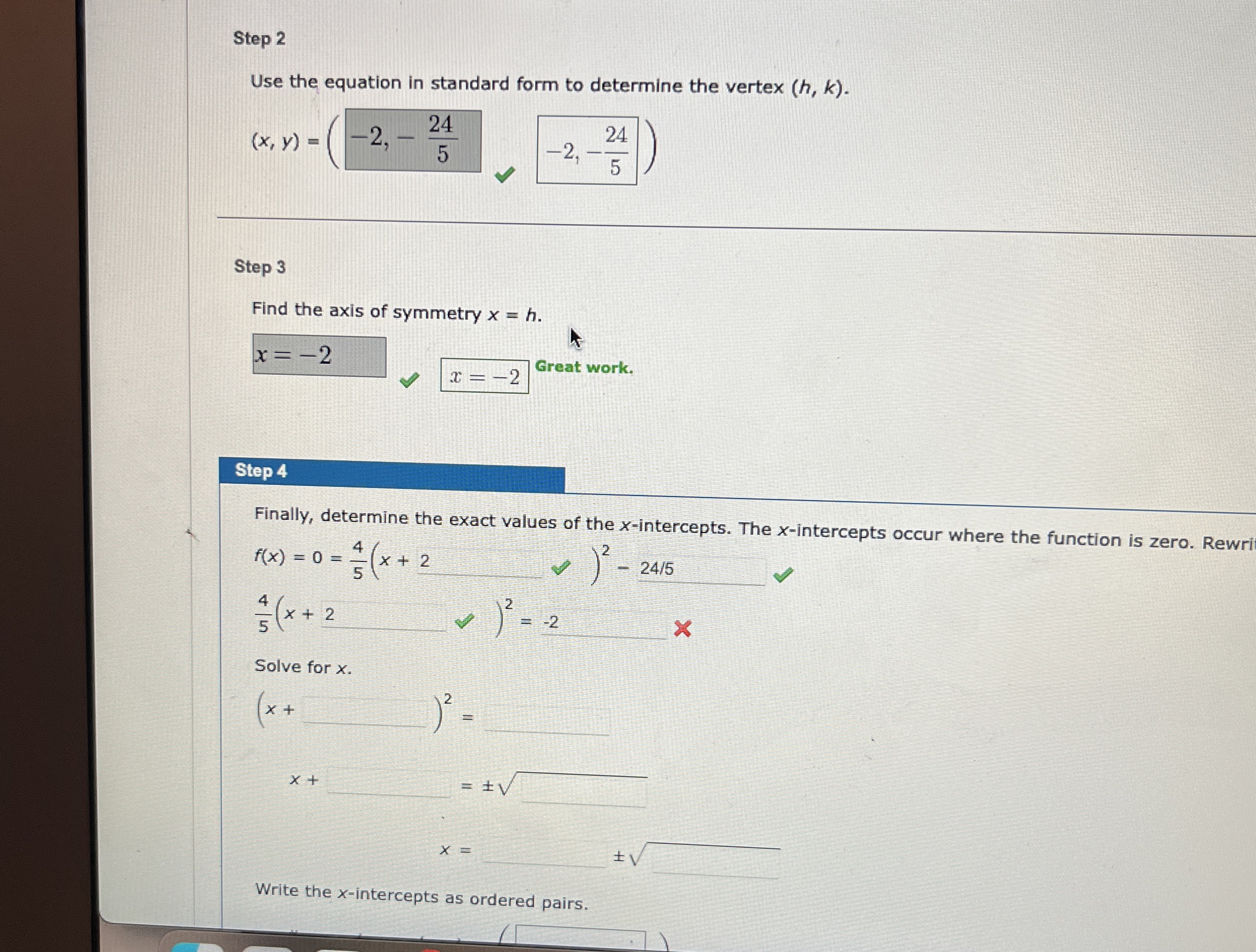 Solved Step 2Use the equation in standard form to determine | Chegg.com