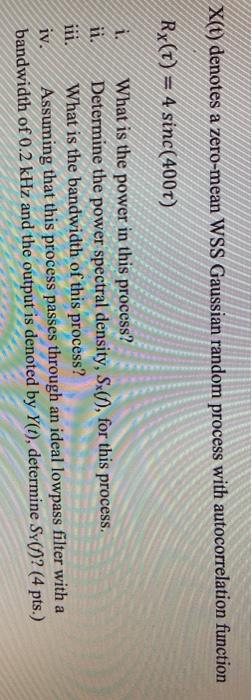 X(t) denotes a zero- mean WSS Gaussian random process | Chegg.com