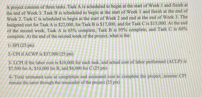 Solved A Project Consists Of Three Tasks. Task A Is | Chegg.com