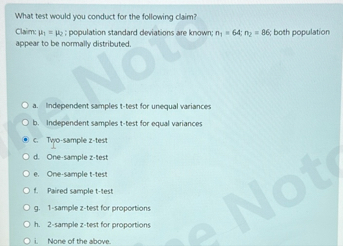 Solved What test would you conduct for the following | Chegg.com