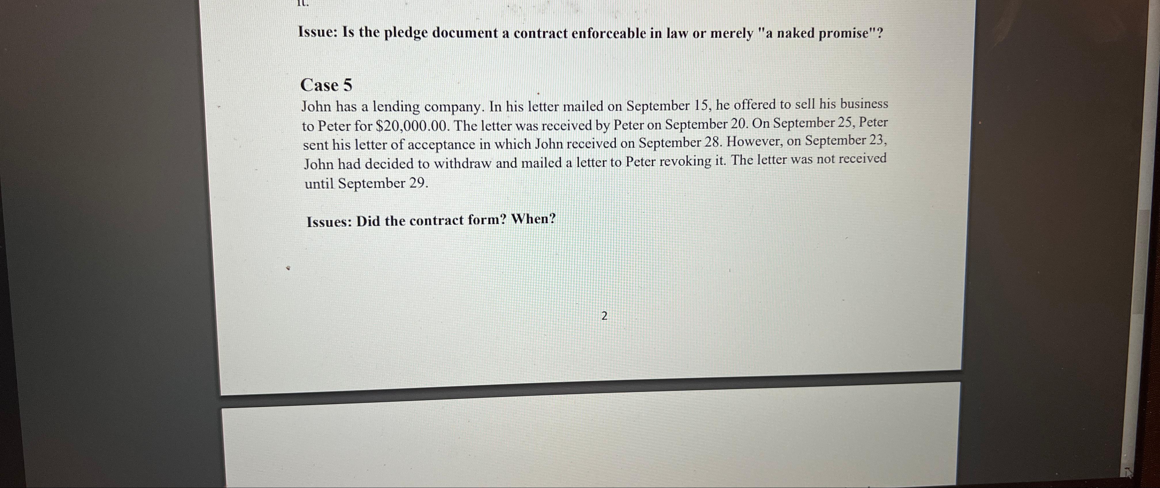 Solved Issue Is The Pledge Document A Contract Enforceable Chegg