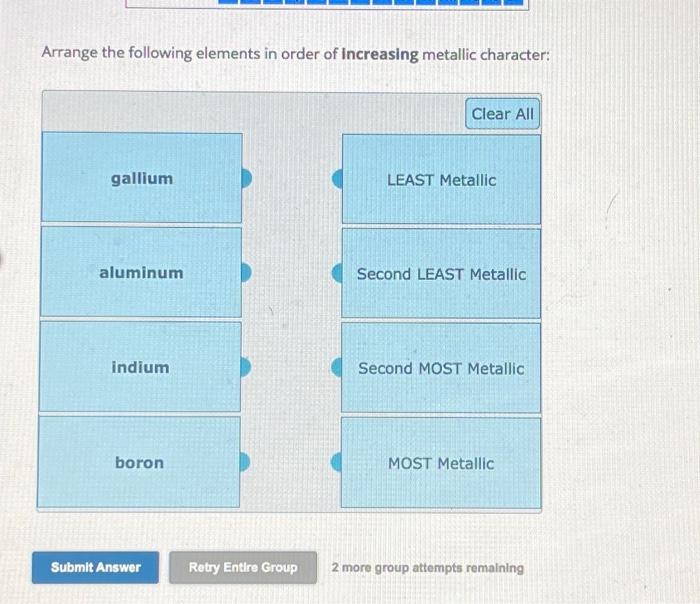 arrange the elements in order of increasing metallic character