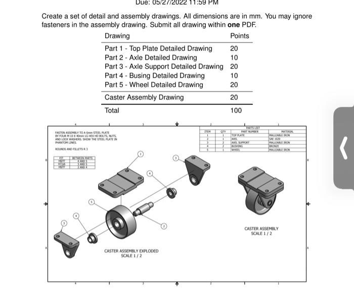 Solved Create a set of detail and assembly drawings. All | Chegg.com