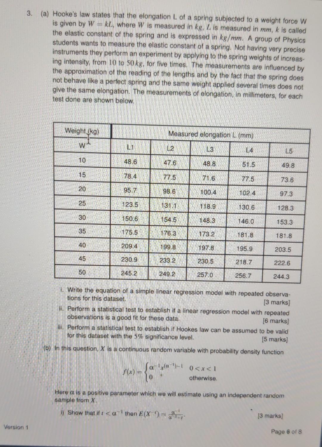 Solved 3. (a) Hooke's law states that the elongation L of a