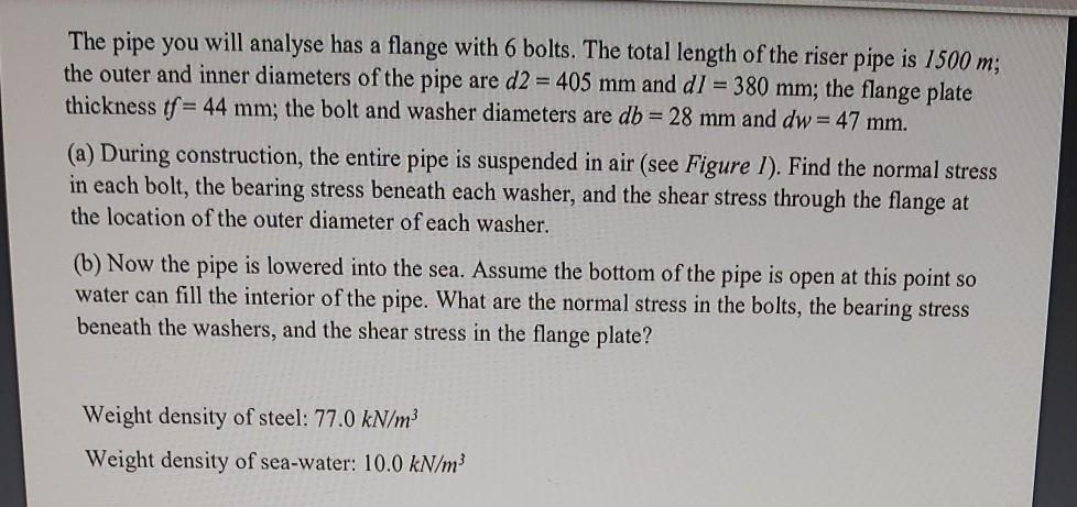 Solved Steel riser pipe hangs from a drill rig located | Chegg.com