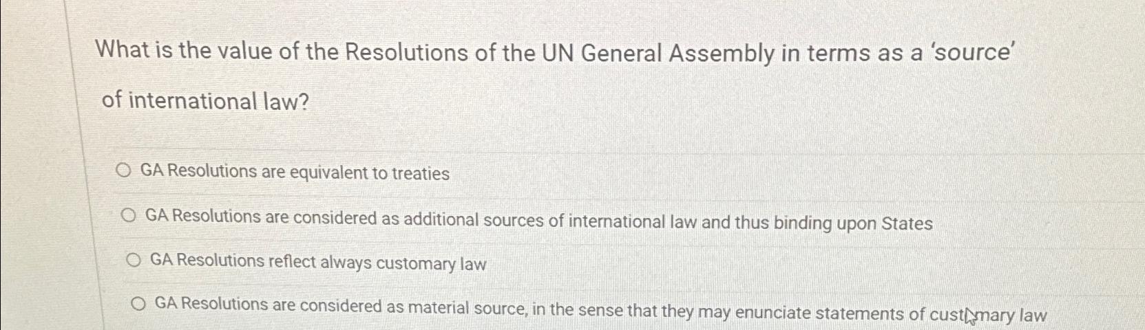 Solved What is the value of the Resolutions of the UN | Chegg.com