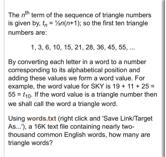 Solved The nth term of the sequence of triangle numbers is | Chegg.com