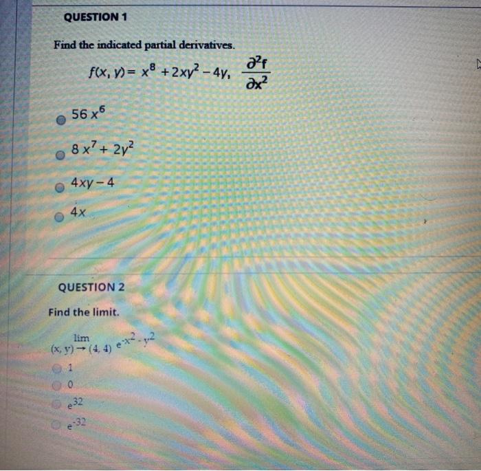 Solved QUESTION 1 Find the indicated partial derivatives. | Chegg.com