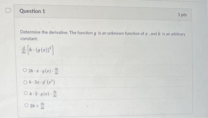 Solved Determine the derivative. The function g is an | Chegg.com