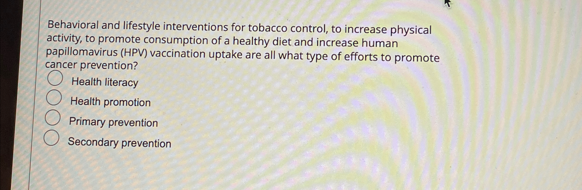 Solved Behavioral and lifestyle interventions for tobacco | Chegg.com