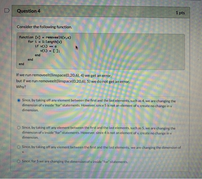 Solved Question 4 1 pts Consider the following function. | Chegg.com