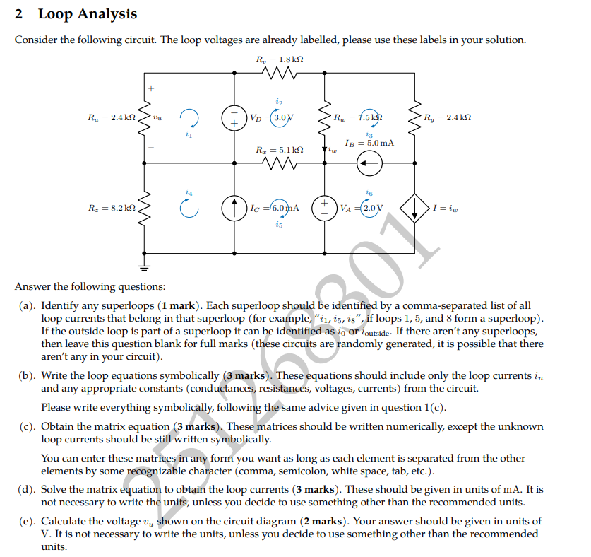 Solved Loop Analysisconsider The Following Circuit The Chegg Com