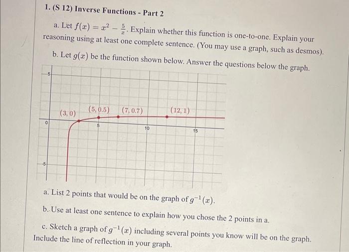 Solved 1. (S 12) Inverse Functions - Part 2 a. Let | Chegg.com