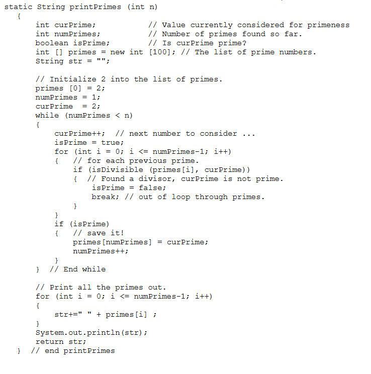 Solved by an EXPERT Draw the control flow graph for the printPrimes ...